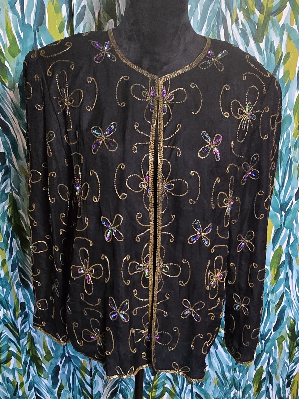 Vintage JMC Embellished Black Beaded Jacket with Gold Accents